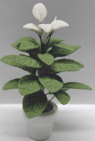 Dollhouse Miniature Floor Plant-White Flower 2 3/4